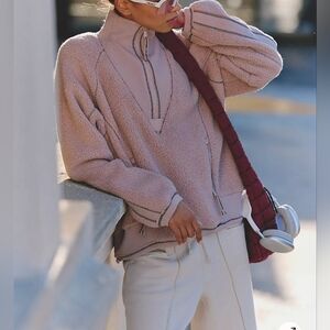 Free People NWT Fleece 1/2 Zipper Pullover Sweatshirt Color Crystal Ball size L